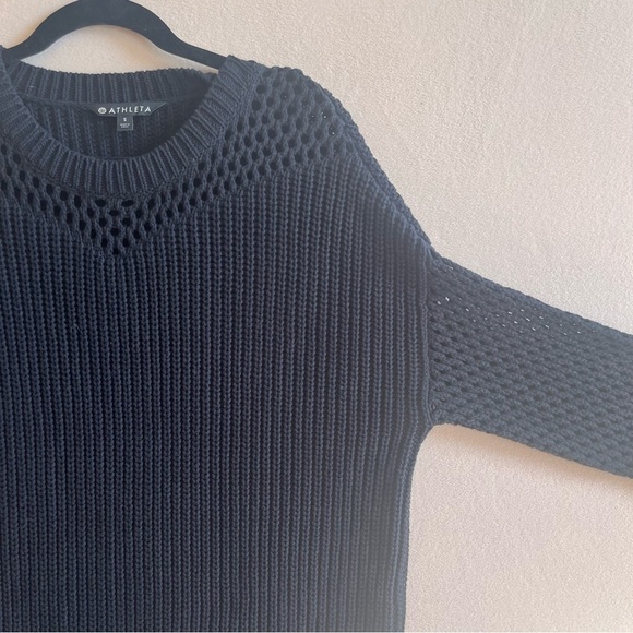 ATHLETA  Black Knit Yogi Mesh Volume Sleeve Sweater in Small - Picture 9 of 15